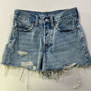 Old Navy Jean Shorts Womens Sz 0 Blue Higher High-Rise Sky-Hi A-Line Cut Off EUC